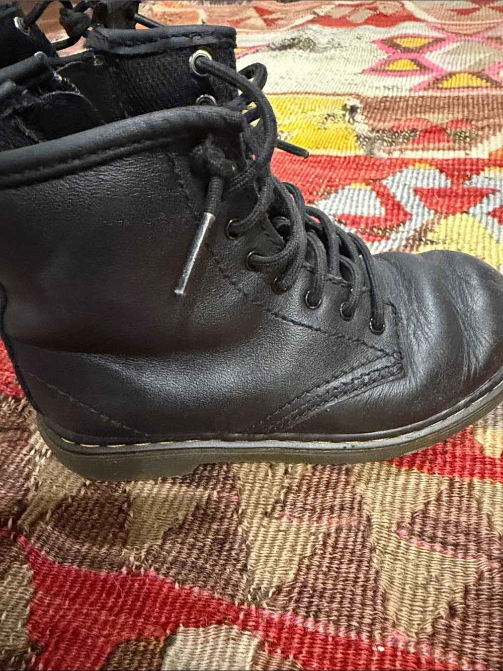 Dr. Martens Black Leather Lace-Up Ankle Boots with Yellow Stitching